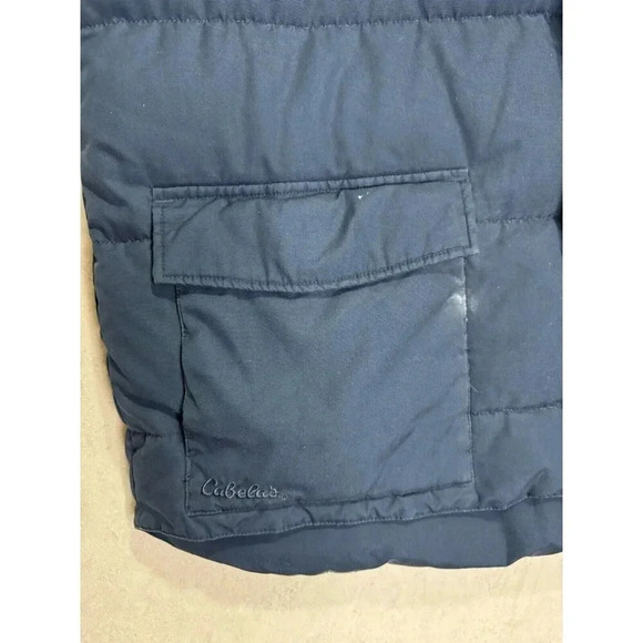 CABELAS Mens Blue Premier Northern Goose Down Puffer Vest Fleece Lined XL Tall - Picture 3 of 8